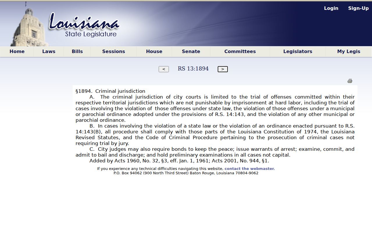 Colfax court record jurisdiction under Louisiana municipal court law