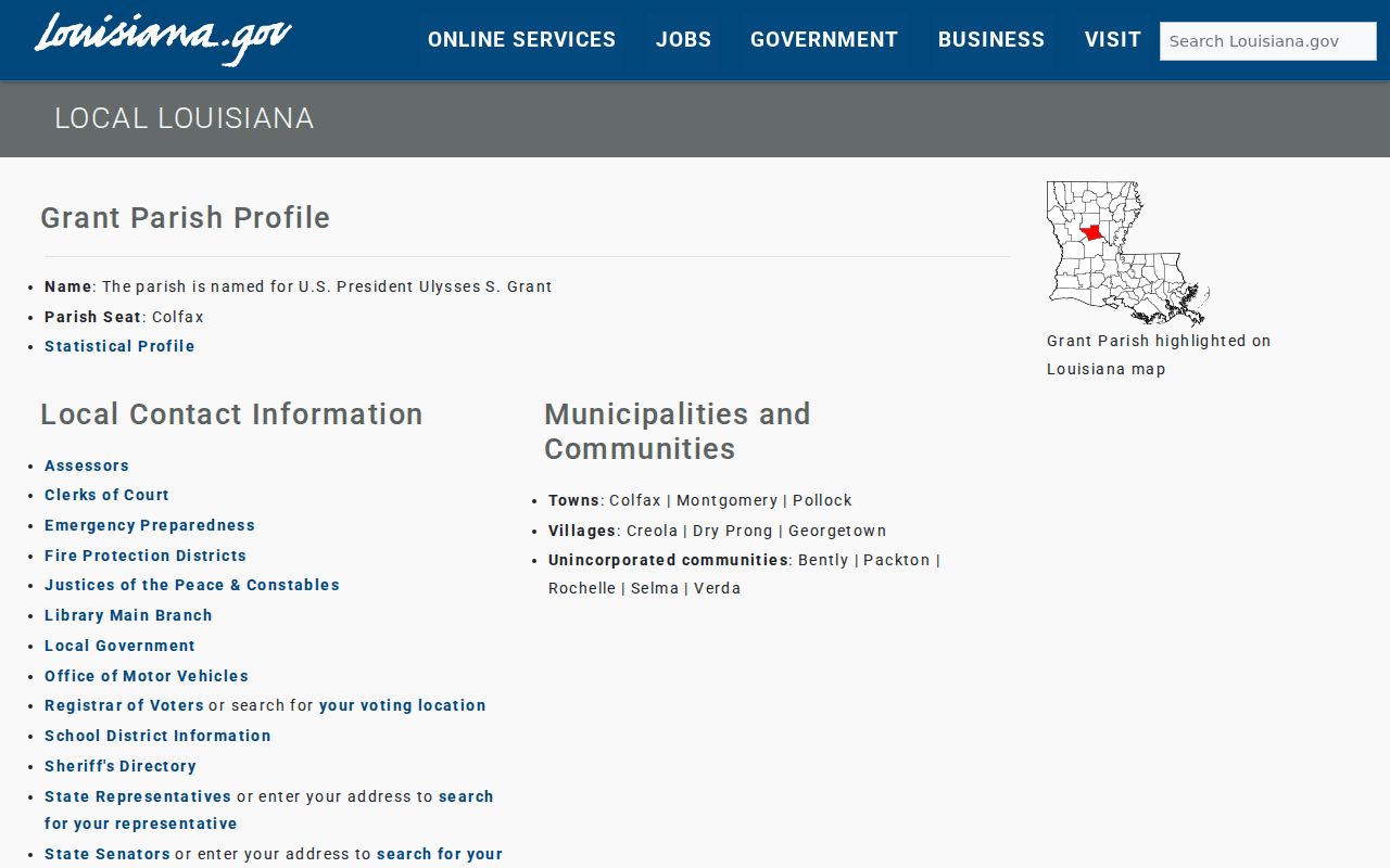 Dry Prong and Grant Parish municipal court record route