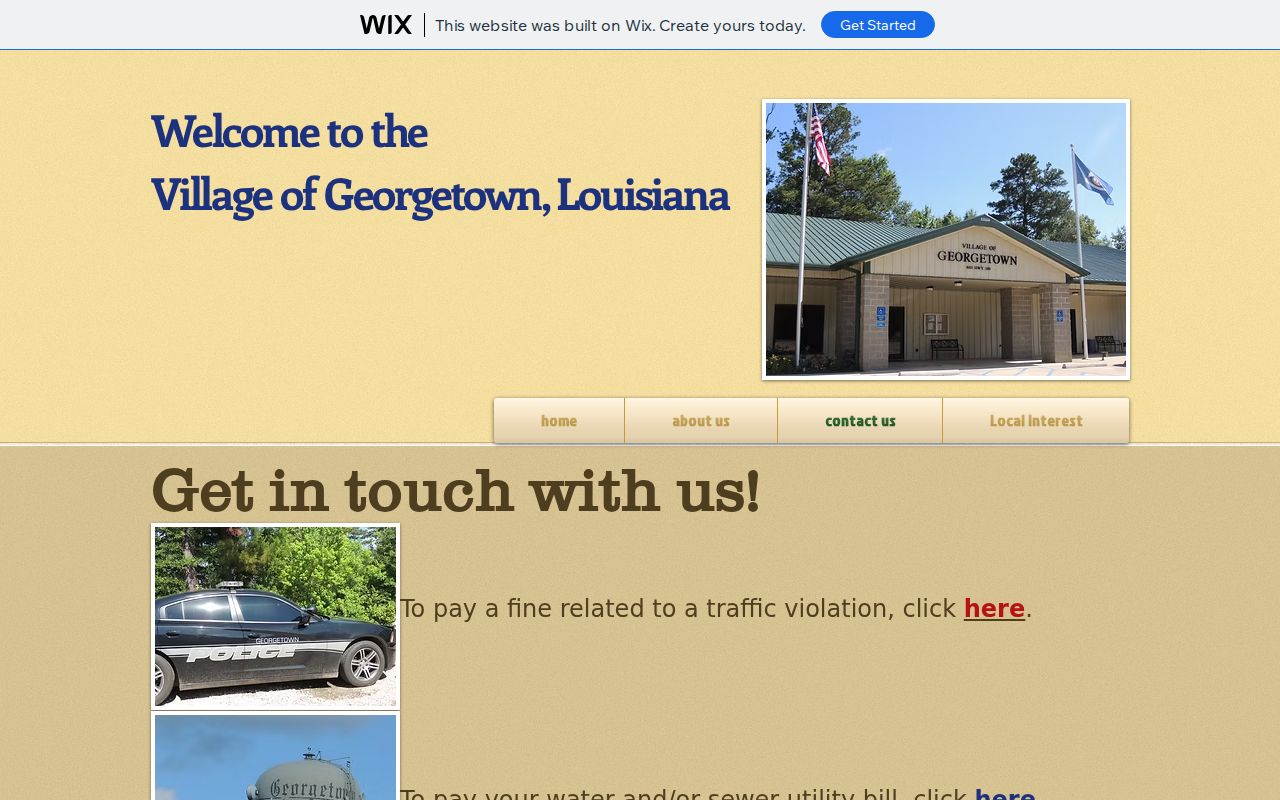 Georgetown village contact form and linked traffic payment route