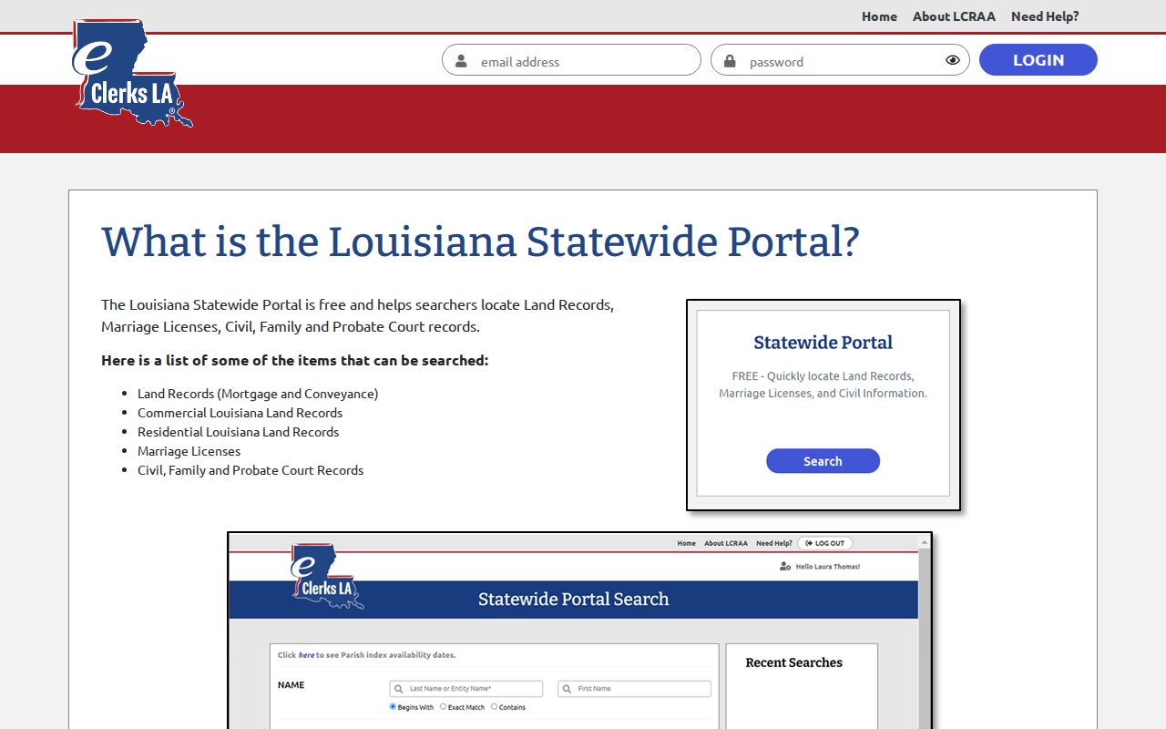 Grant Parish case search statewide civil and probate index source