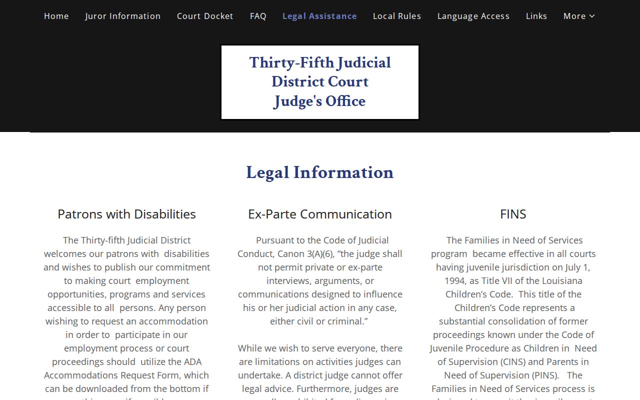 Grant Parish court calendar ADA and legal assistance source