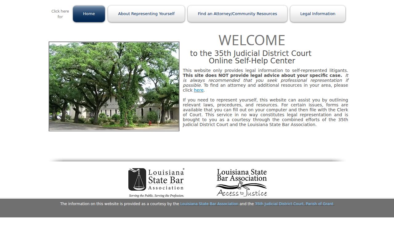 Grant Parish court calendar self-help and court access resource