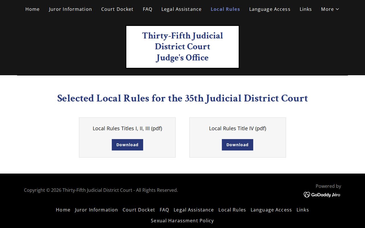 Grant Parish court calendar local rules and docket PDF source