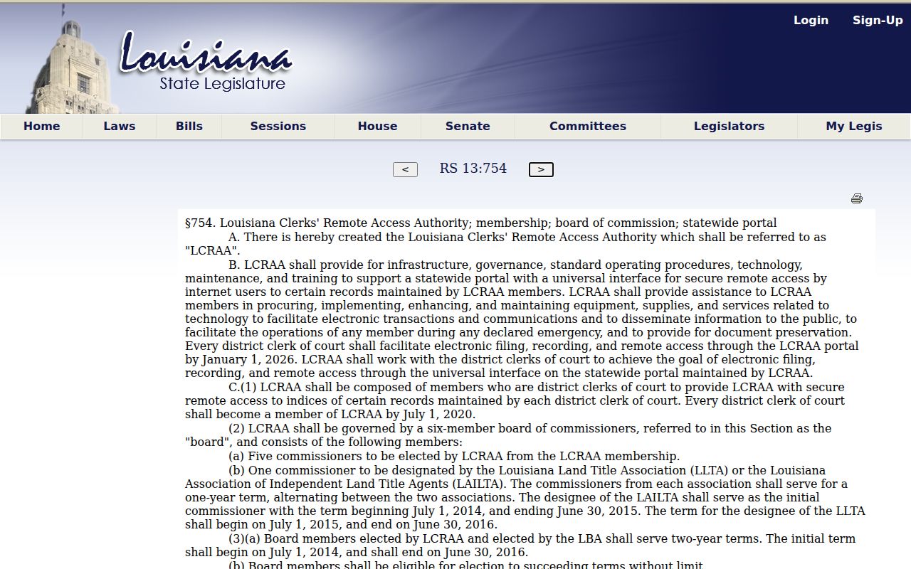Grant Parish court records Louisiana remote-access authority law source