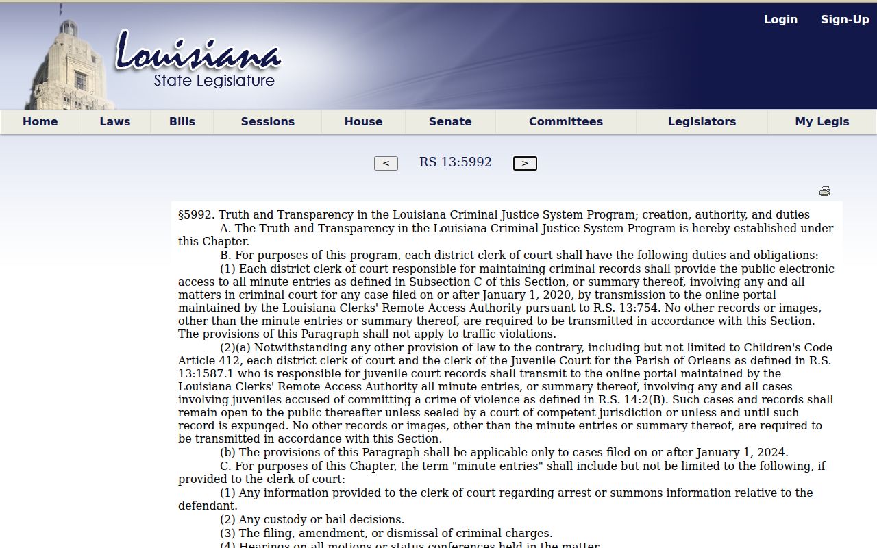 Grant Parish criminal docket access and Louisiana criminal minute-entry law