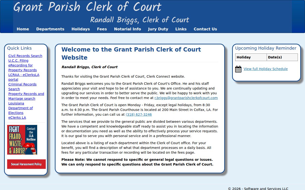 Grant Parish Clerk court records and docket copy access