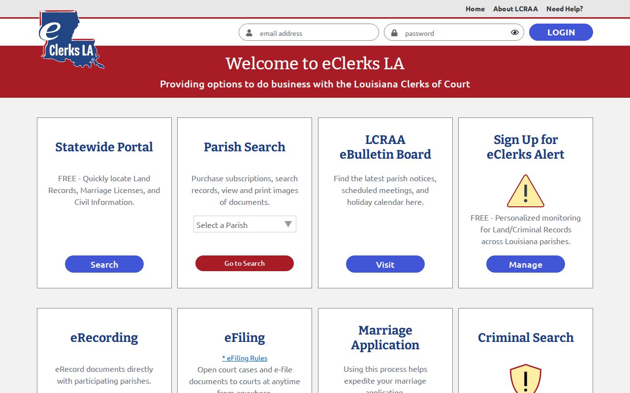 Grant Parish criminal court docket record access through eClerks LA